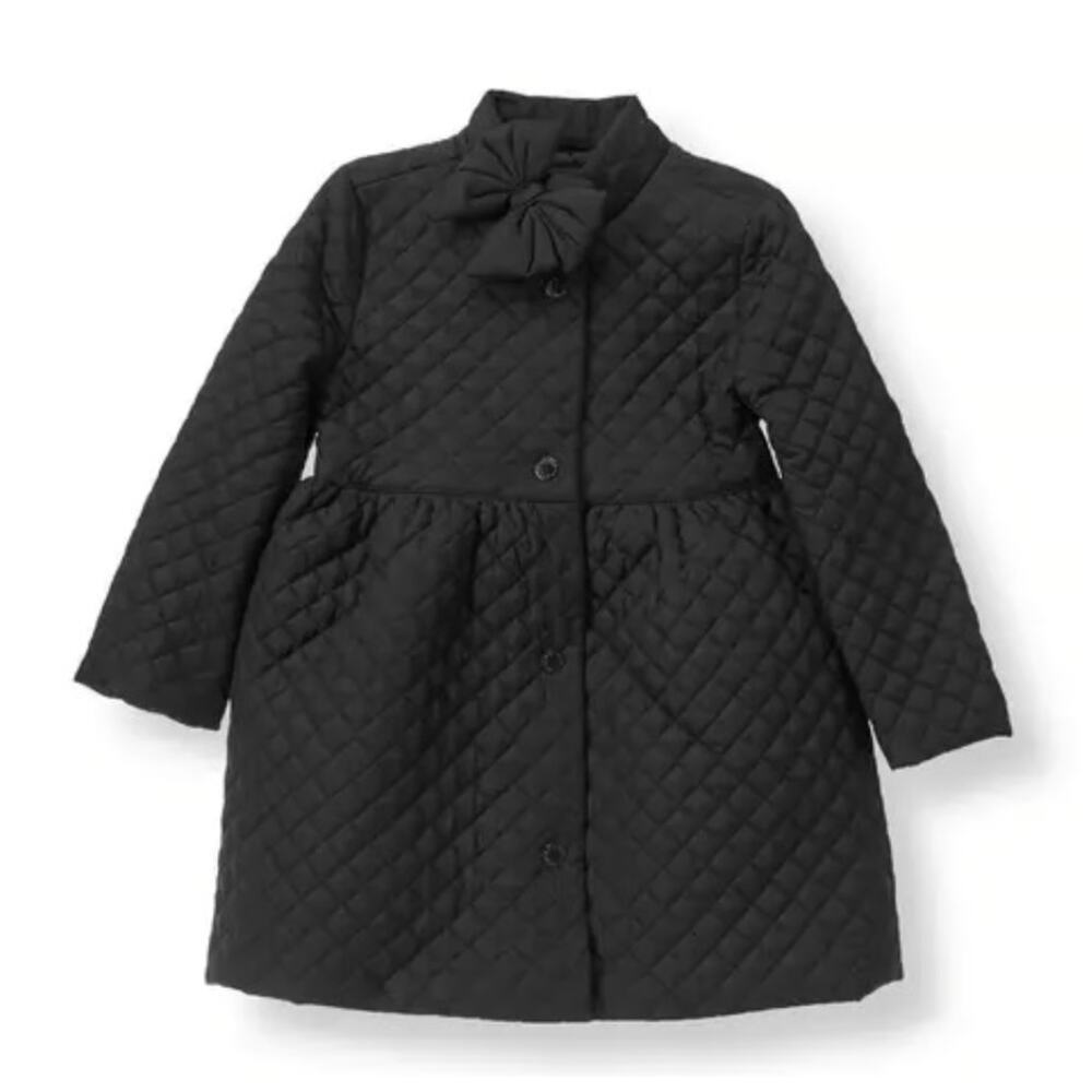 Janie & Jack Baby Girl Black Quilted Bow Peplum Barn Coat Jacket 12-18 months